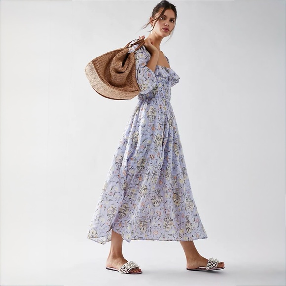 Free People Oasis Floral Midi Dress Lavender Combo Size Small Boho Western